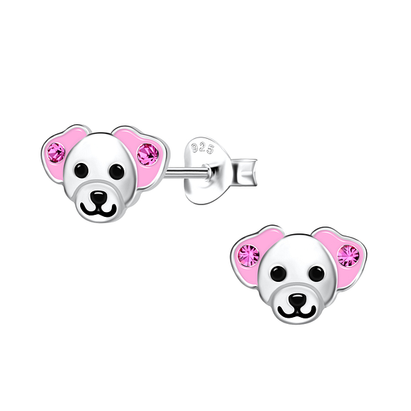 Silver Dog Stud Earrings - 20968