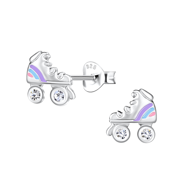 Silver Rollerblade Stud Earrings - 21003