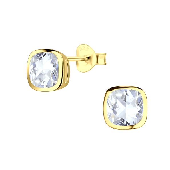 6mm Cushion Cubic Zirconia Silver Stud Earrings - 21019