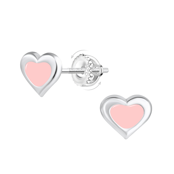 Silver Heart Screw Back Earrings - 20915