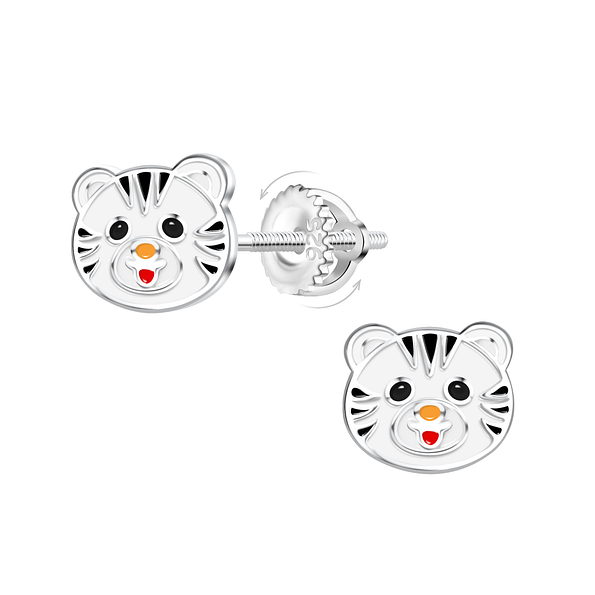 Silver Tiger Screw Back Earrings - 20907