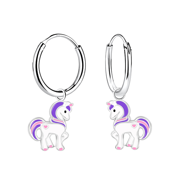 Silver Unicorn Charm Hoop Earrings - 12627