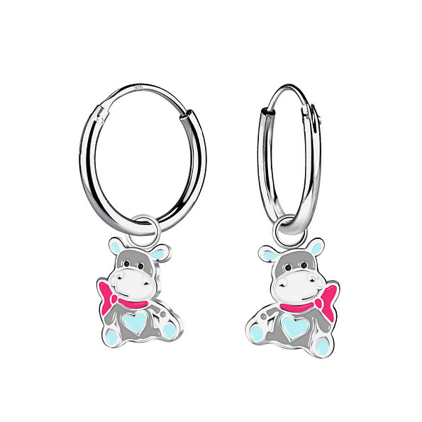 Silver Hippopotamus Charm Hoop Earrings - 20874 Silver Hippopotamus Charm Hoop Earrings - 20874