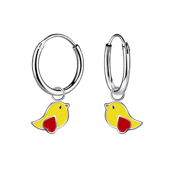Silver Bird Charm Hoop Earrings - 20860
