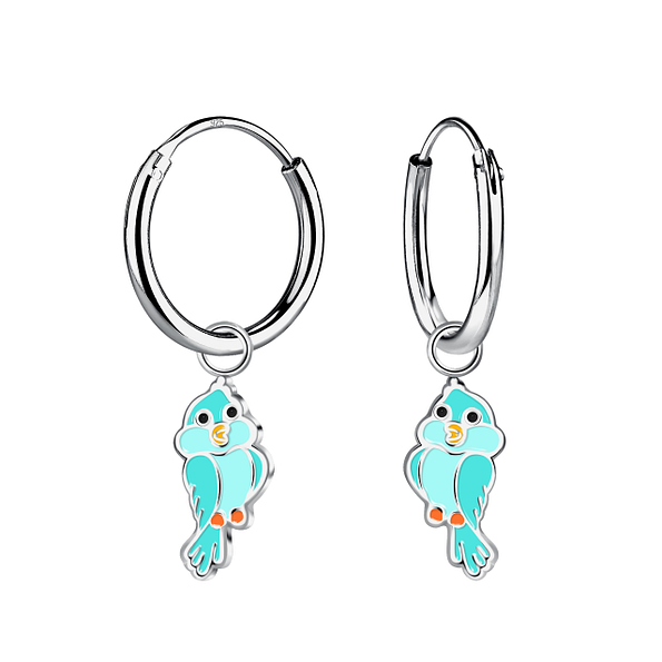 Silver Parrot Charm Hoop Earrings - 20880