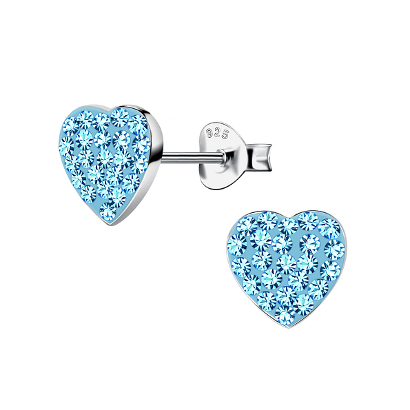 Silver Heart Crystal Stud Earrings - 21198