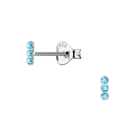Silver Triple Crystal Stud Earrings - 21204