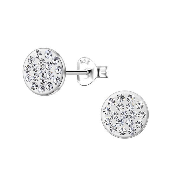 Silver Round Crystal Stud Earrings - 21261