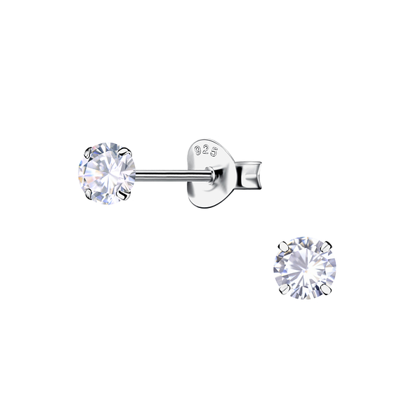 4mm Round Cubic Zirconia Silver Stud Earrings - 19874