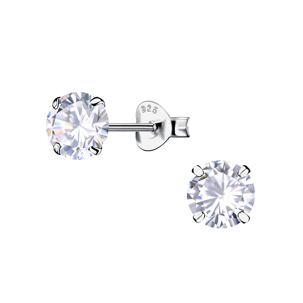 6mm Round Cubic Zirconia Silver Stud Earrings - 21162