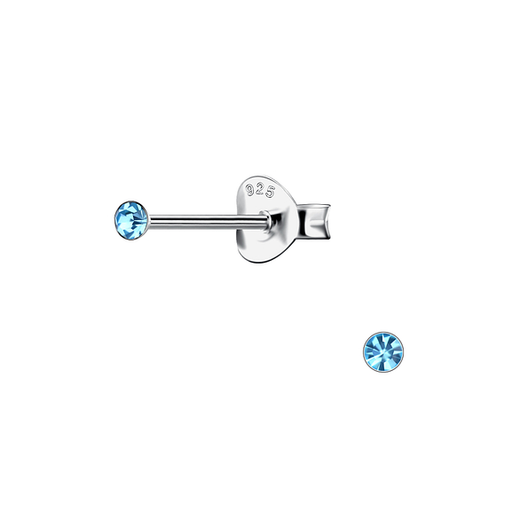 1.8mm Round Crystal Silver Stud Earrings - 21203