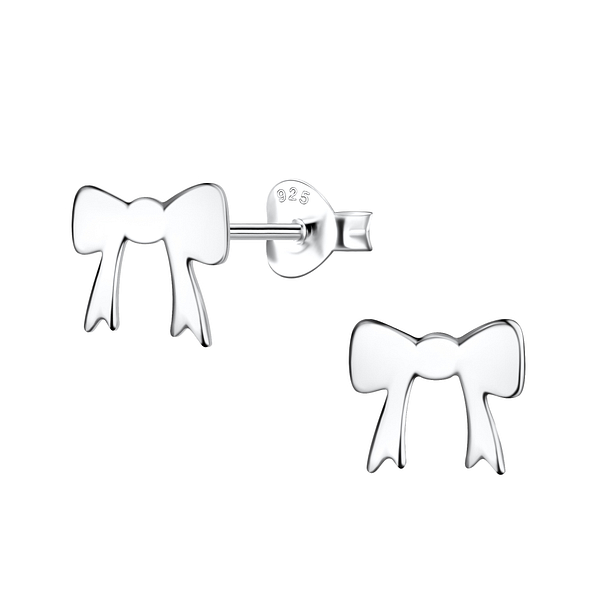 Silver Bow Stud Earrings - 21234