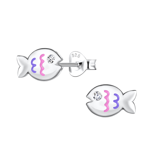 Silver Fish Stud Earrings - 21244