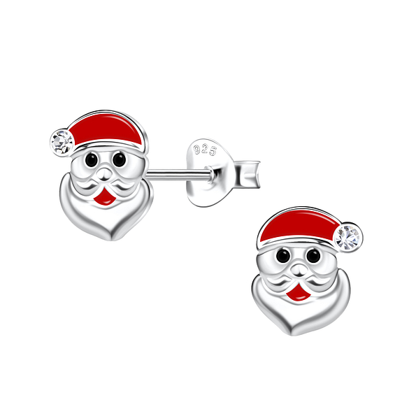 Silver Santa Clause Stud Earrings - 21245