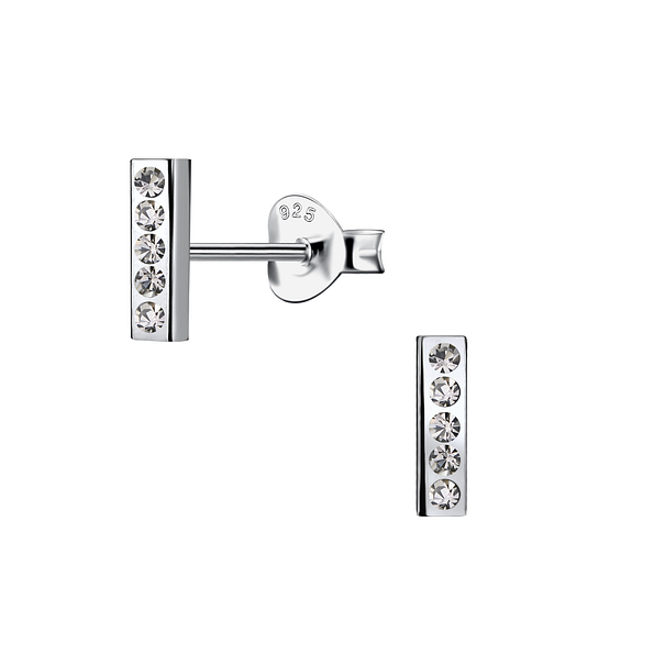 Silver Bar Crystal Stud Earrings - 21168