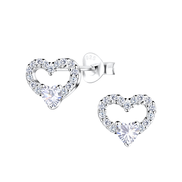 Silver Heart Stud Earrings - 21212