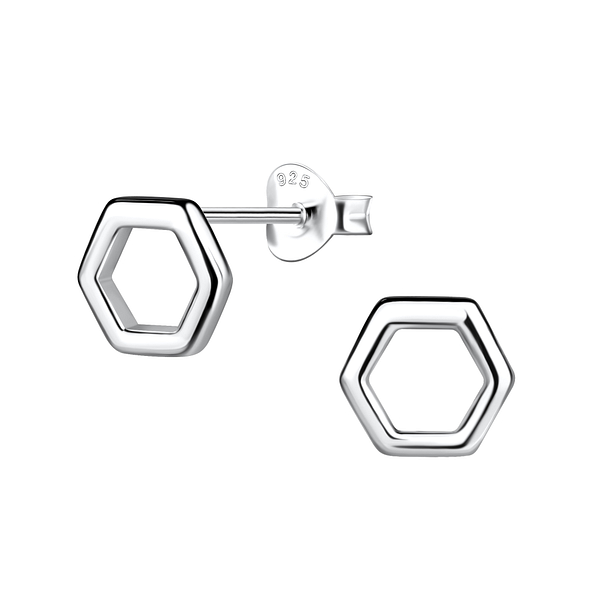 Silver Hexagon Stud Earrings - 21112 Silver Hexagon Stud Earrings - 21112