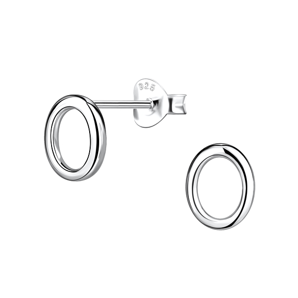 Silver Oval Stud Earrings - 21132