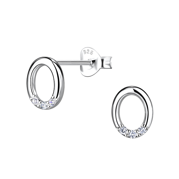 Silver Oval Stud Earrings - 21229