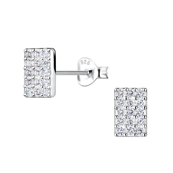Silver Rectangle Stud Earrings - 21109