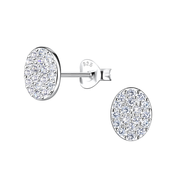 Silver Oval Stud Earrings - 21110