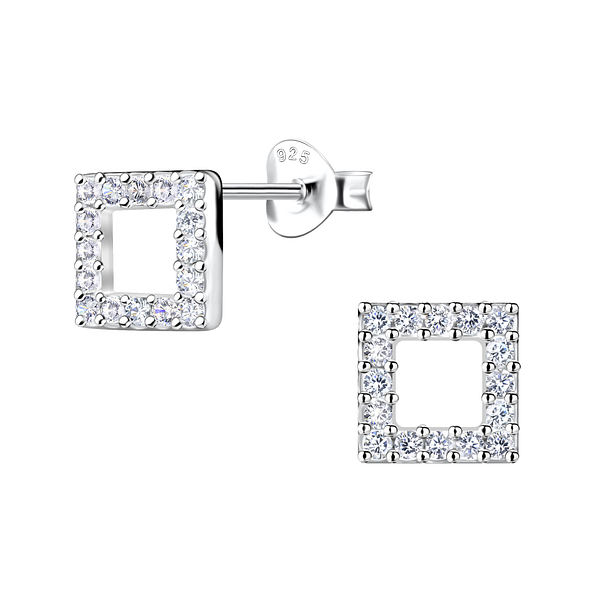 Silver Square Stud Earrings - 21111