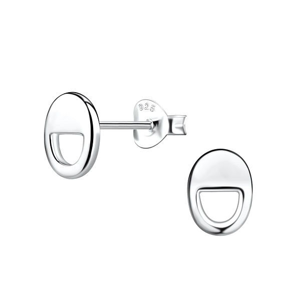 Silver Oval Stud Earrings - 21114