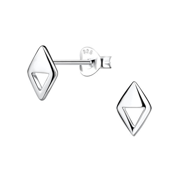 Silver Diamond Shaped Stud Earrings - 21136