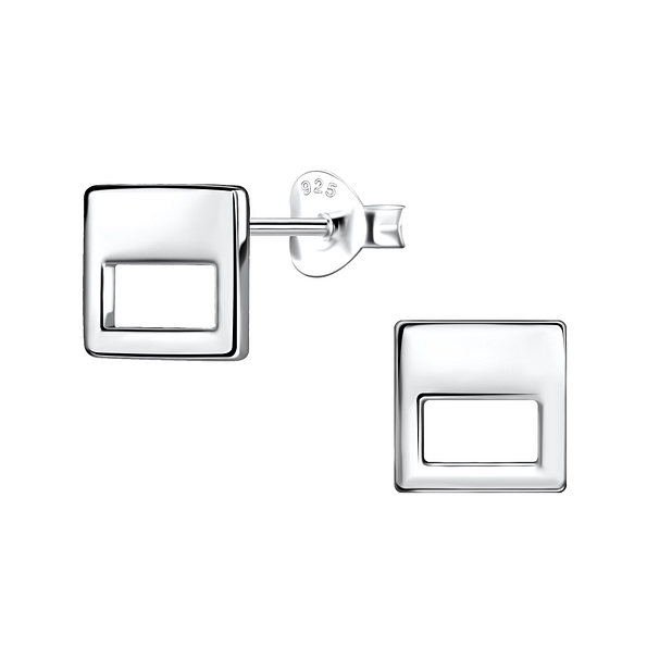 Silver Square Stud Earrings - 21137