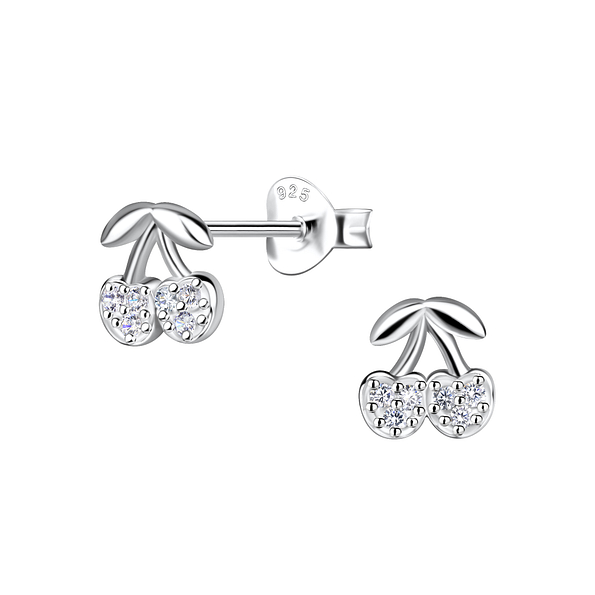 Silver Cherry Stud Earrings - 21138