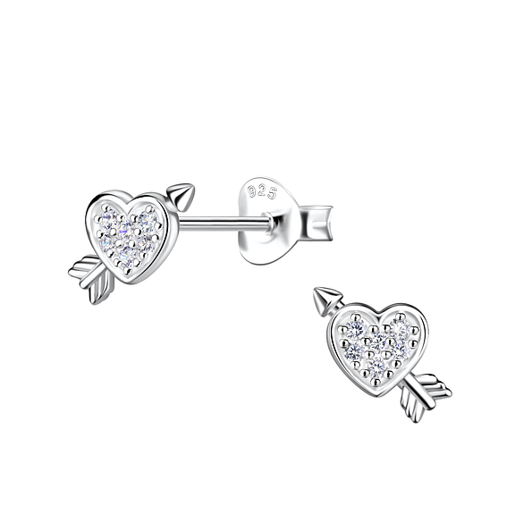 Silver Heart Stud Earrings - 21139