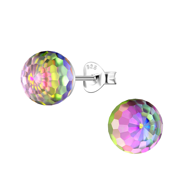 8mm Disco Ball Silver Stud Earrings - 21181