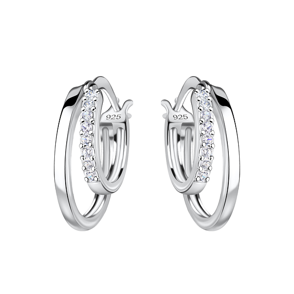 Silver Double Line French Lock Hoop Earrings - 21185 Silver Double Line French Lock Hoop Earrings - 21185