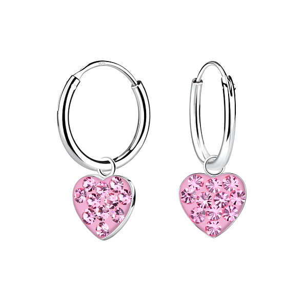 Silver Heart Charm Hoop Earrings - 21161