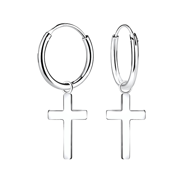 Silver Cross Charm Hoop Earrings - 20821