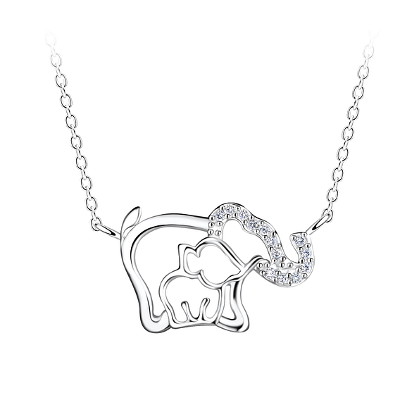 Silver Mom and Baby Elephant Necklace - 21141