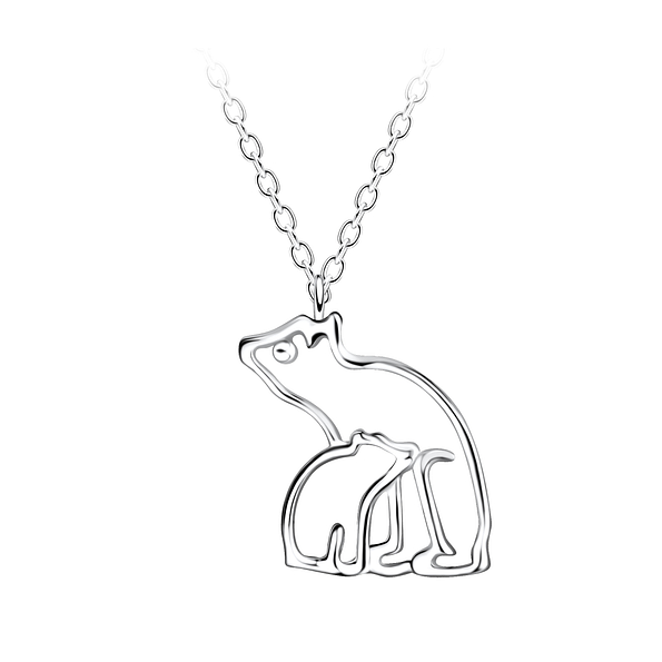 Silver Mom and Baby Bear Necklace - 21146