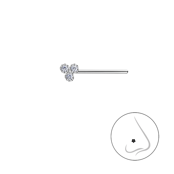 Silver Three Stones Nose Stud - 21188