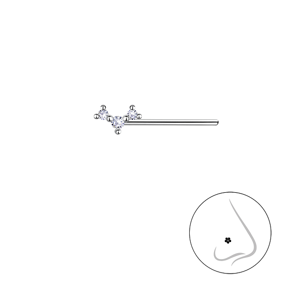Silver Three Stones Nose Stud - 21254