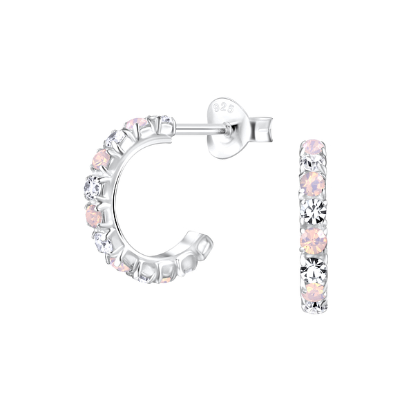 Silver Crystal Half Hoop Stud Earrings - 21403
