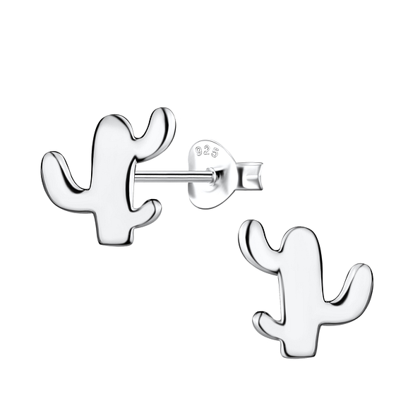 Silver Cactus Stud Earrings - 21378