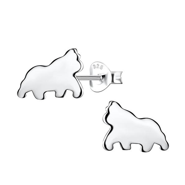 Silver Gorilla Stud Earrings - 21379