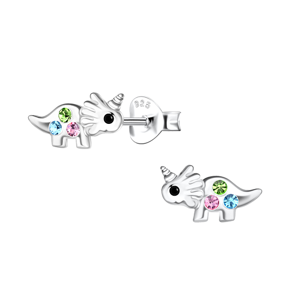 Silver Stegosaurus Dinosaur Stud Earrings - 21284