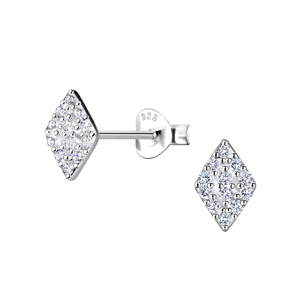 Silver Diamond Shaped Stud Earrings - 21387