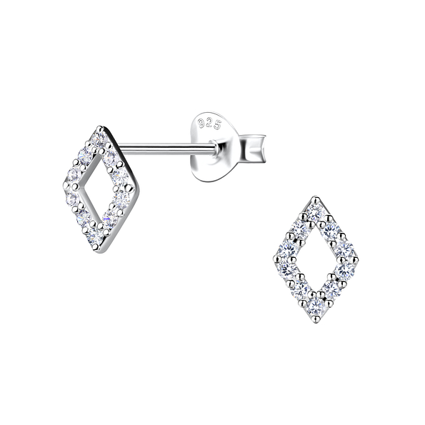 Silver Diamond Shaped Stud Earrings - 21388