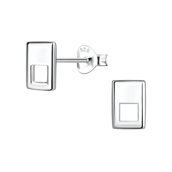 Silver Rectangle Stud Earrings - 21414