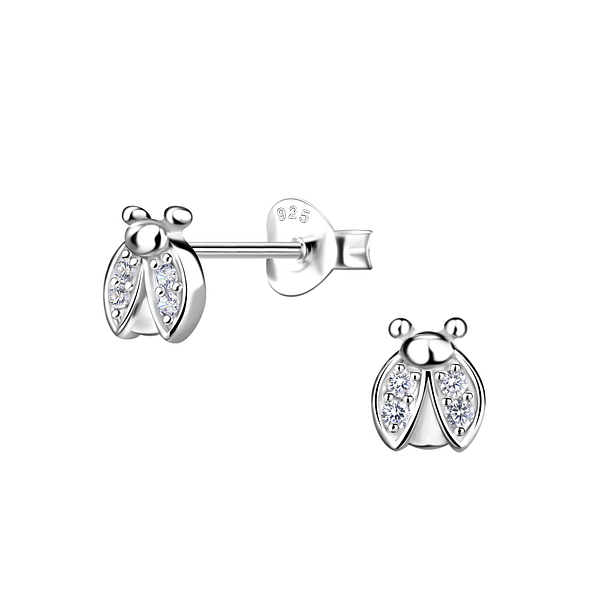 Silver Ladybug Stud Earrings - 21286