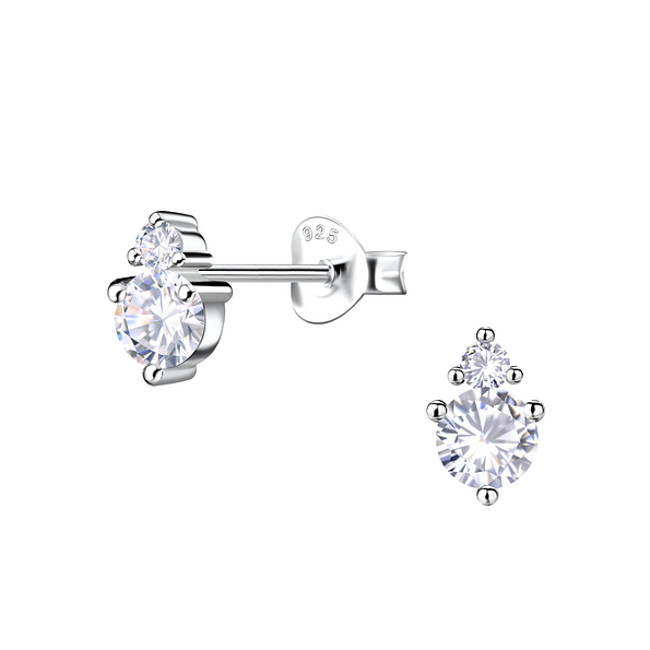 Silver Double Stones Stud Earrings - 21287