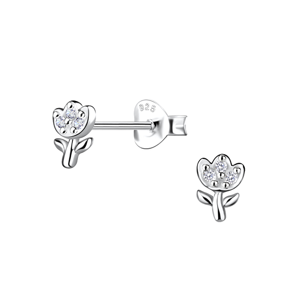Silver Flower Stud Earrings - 21289