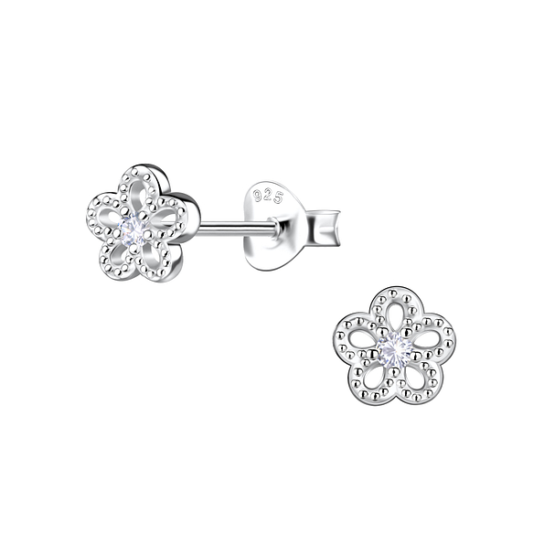 Silver Flower Stud Earrings - 21290